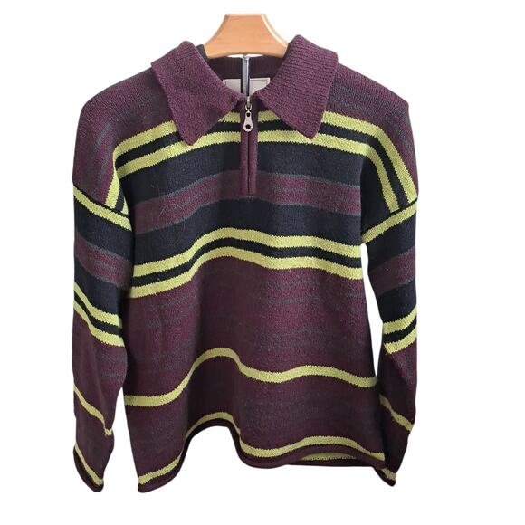 Express Tricot Vintage Maroon Striped 100% Acrylic Sweater Size M - Picture 1 of 6